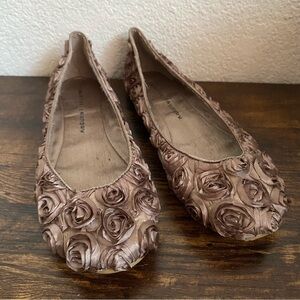Chinese Laundry Satin Rose Embellished Gold Bronze Ballet Flats